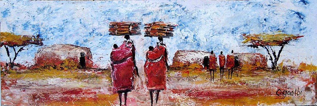 Transport de bois et d’enfants à Manyatta Afriqueine Peintures à l'huile